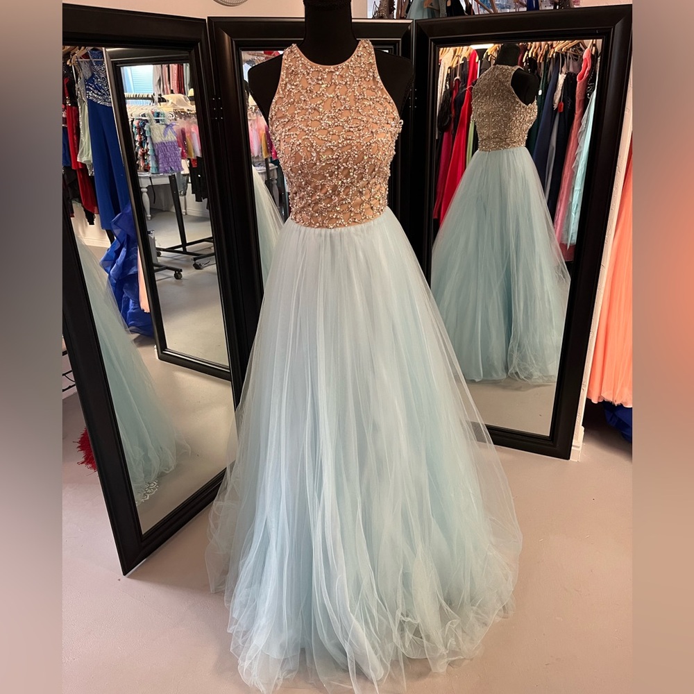 Glamour Prom Dress in Light Blue and Gold